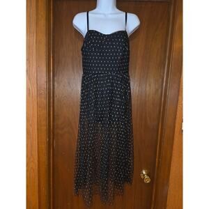 Shein black and gold polka dot sheer mesh dress sz S